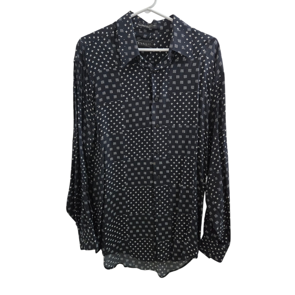 Intersect Navy & White Vintage Men's Dress Shirt Size L Neck 16.5